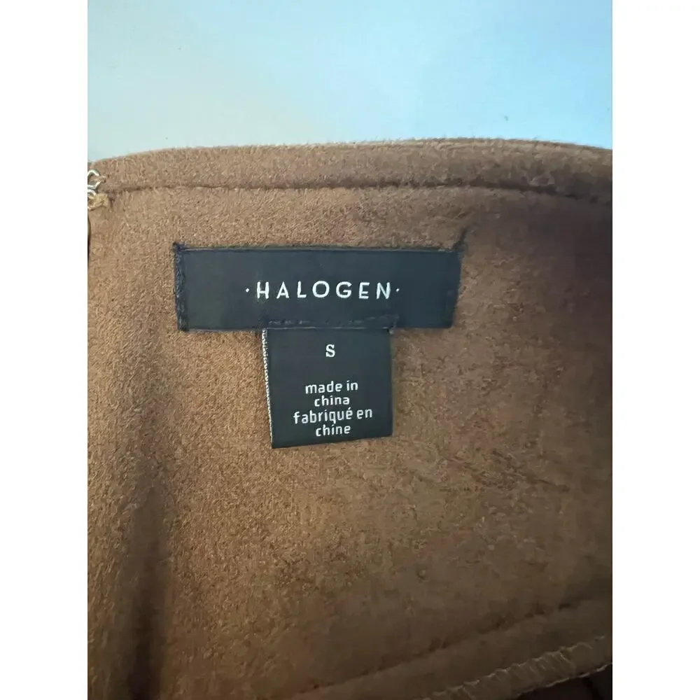 Halogen Waistband Seam Faux Suede Brown Midi Skirt Women's S Career Work Boho